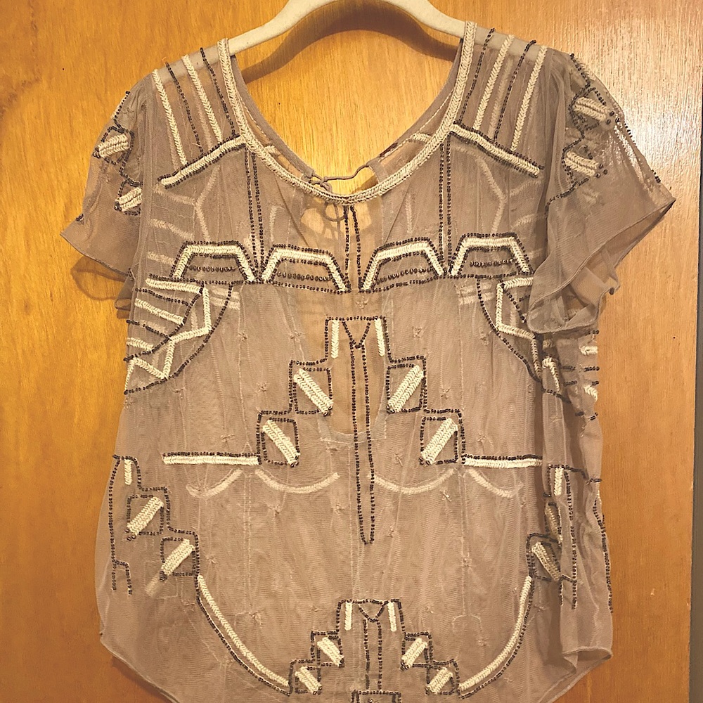 Free People beaded sheer shirt